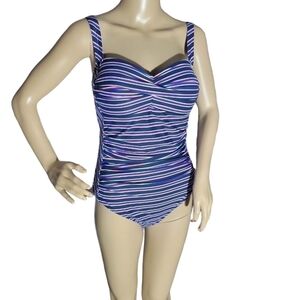 Nip Tuck Sailor Stripe Joanne Twist Front Swimsuit Size 8 NWT